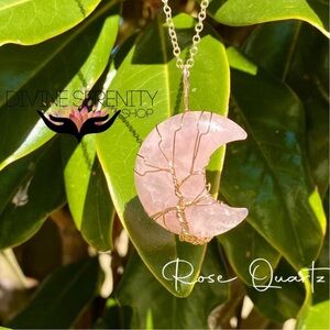 Rose Quartz Crystal Crescent Necklace